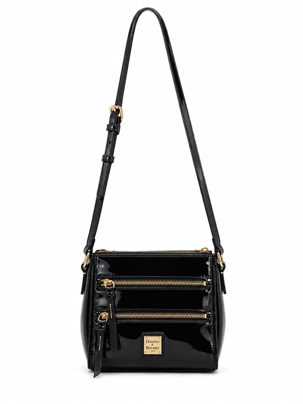 Dooney & Bourke Black Patent Leather Triple-Zip Crossbody
